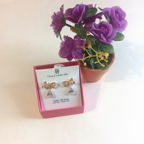 House of Harlow 1960 Jewelry - House Of Harlow Crystal Bow Teardrop Earrings New Cubic Zirconia